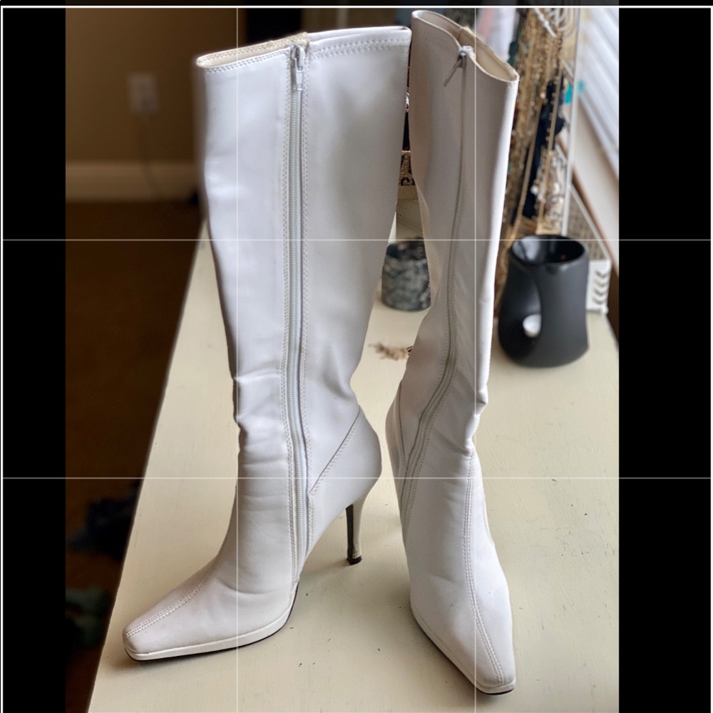 White knee high boots